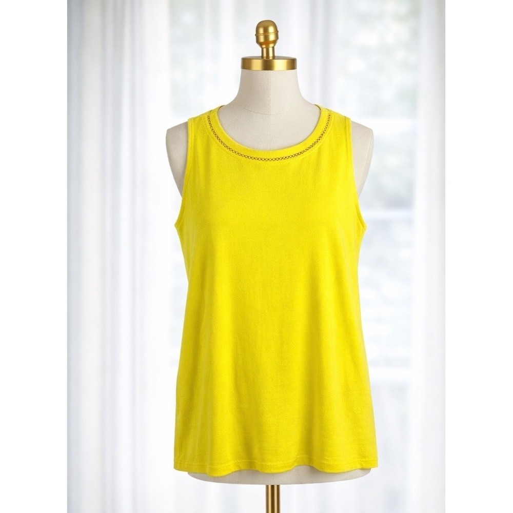 New Talbots Yellow Tank Top Sleeveless Cotton Knit Crochet Neck Trim Size 2XP